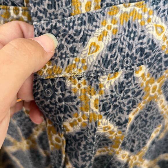 Maeve Button Front Collared Dress Gray Mustard Print Cotton Retro Boho Prairie - Picture 10 of 15